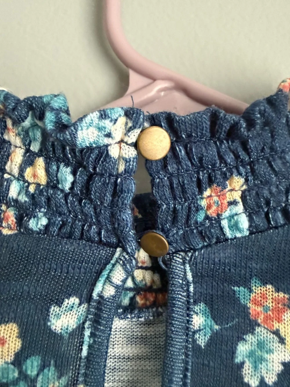 Y2K Floral Mock Neck Top Blue Long Sleeve Ruffle Soft Girl Coquette Size S